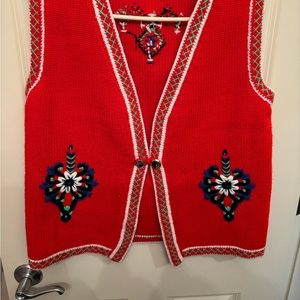 Vintage Traditional Polish Folk Art knit Floral Stitched Vest Jacket